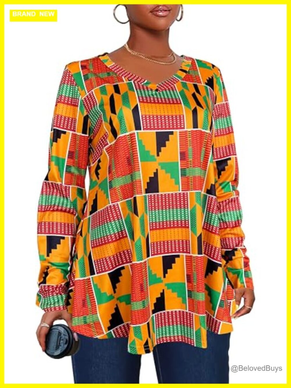 Long Sleeve V Neck Tunic Top Loose Fit Tunic Dressy Blouse Plus Size